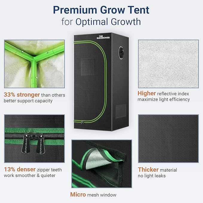 48" x 48" x 80" Complete Grow Tent Kit - 600W LED Grow Light, Black, Aluminum, Mylar