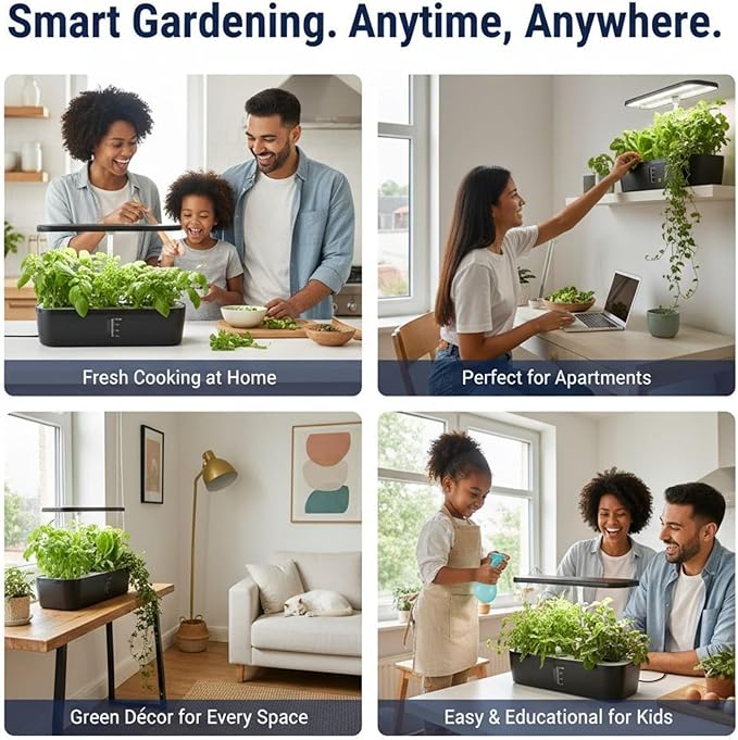 Soil-Free Hydroponics Growing System - 12 Pods with Smart LED Screen, Adjustable Height, 4L Tank, LED Grow Light for Indoor Plants, Grow Herbs Year-Around, Hydro Garden Gifts for Plant Lovers