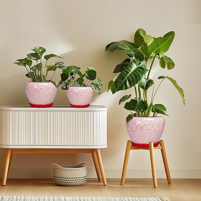 10 Inch Pots for Plants - Ceramic Planter Pots for Indoor Outdoor Plants, Decorative Planter with Drainage Hole and Saucer, Modern Flower Pot, House Decor, Plant Lover Gifts, Crackle Red