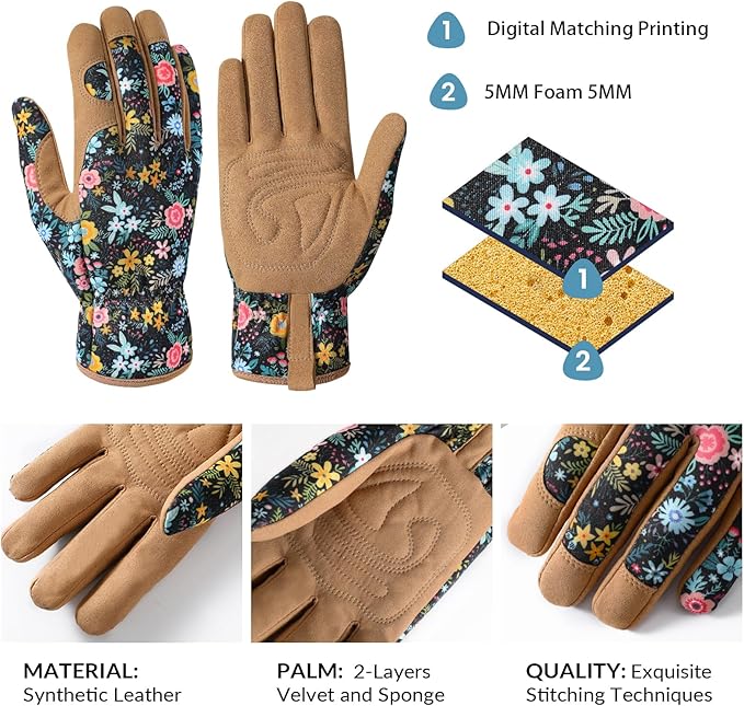 Pleneal Gardening Gloves for Women - Leather Garden Gloves Thorn Proof, Outdoor Protective Working Gloves