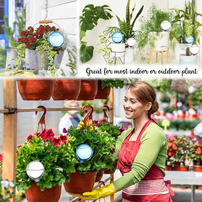 8-Piece Plant Watering Bulbs, 5cm/2inch S Size(80ml) Automatic Plant Waterers, Self Watering System for Indoor Outdoor Plant Watering Bulbs Green & White Self Watering Globes (8, blue+transparent)