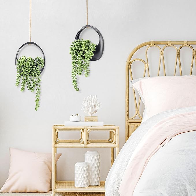 Der Rose 2 Pack Fake Hanging Plants Artificial Succulents Plants Indoor for Black Boho Bathroom Wall Decor