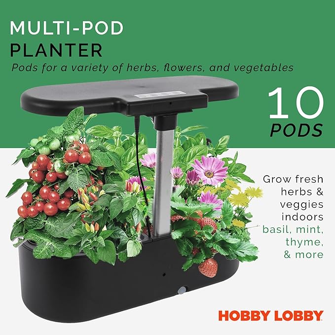 Smart 10 Pod Herb Garden Planter Indoor Kit for Growing Basil, Mint, Thyme & More - Self Watering Indoor Garden Hydroponics Growing System w/ Health Tracker - Low Maintenance Home Gardening Gifts