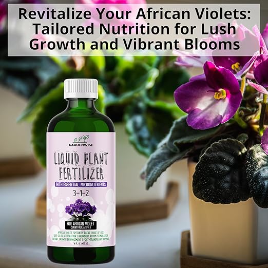 GARDENWISE 3-1-2 African Violet Fertilizer for Indoor Plants: Liquid Fertilizer with Essential Micronutrients Drops - Plant Food for African Violets (16 OZ)