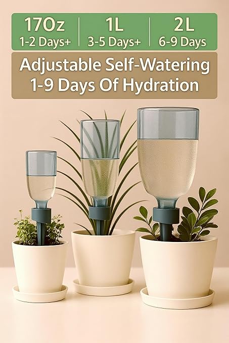 Premium Engineered, No-Leak, Adaptable Green Plant Watering Globes, 5 Pack Plant Stakes, Self Watering Spikes, Self Watering Planter Insert, Watering Bulbs for Indoor Plants, Vacation Plant Waterer