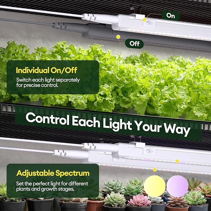 Maygrove Plant Grow Light 1ft, Tunable Full Spectrum LED Grow Light Strips 28W (4 x 7W), T5 Growing Lamp for Indoor Plants, Greenhouse, High PPFD, 4-Pack