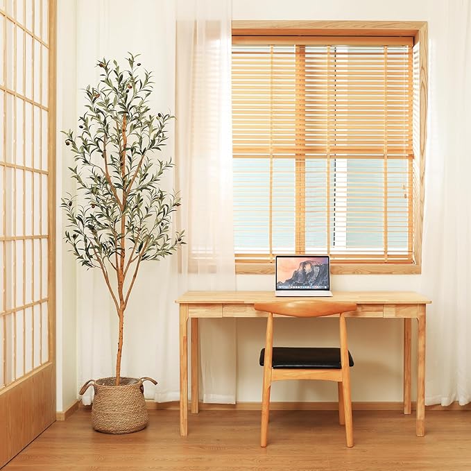 Kazeila Artificial Olive Tree 6FT Tall Faux Silk Plant for Home Office Decor Indoor Fake Potted Tree with Natural Wood Trunk and Lifelike Fruits, 2 Pack