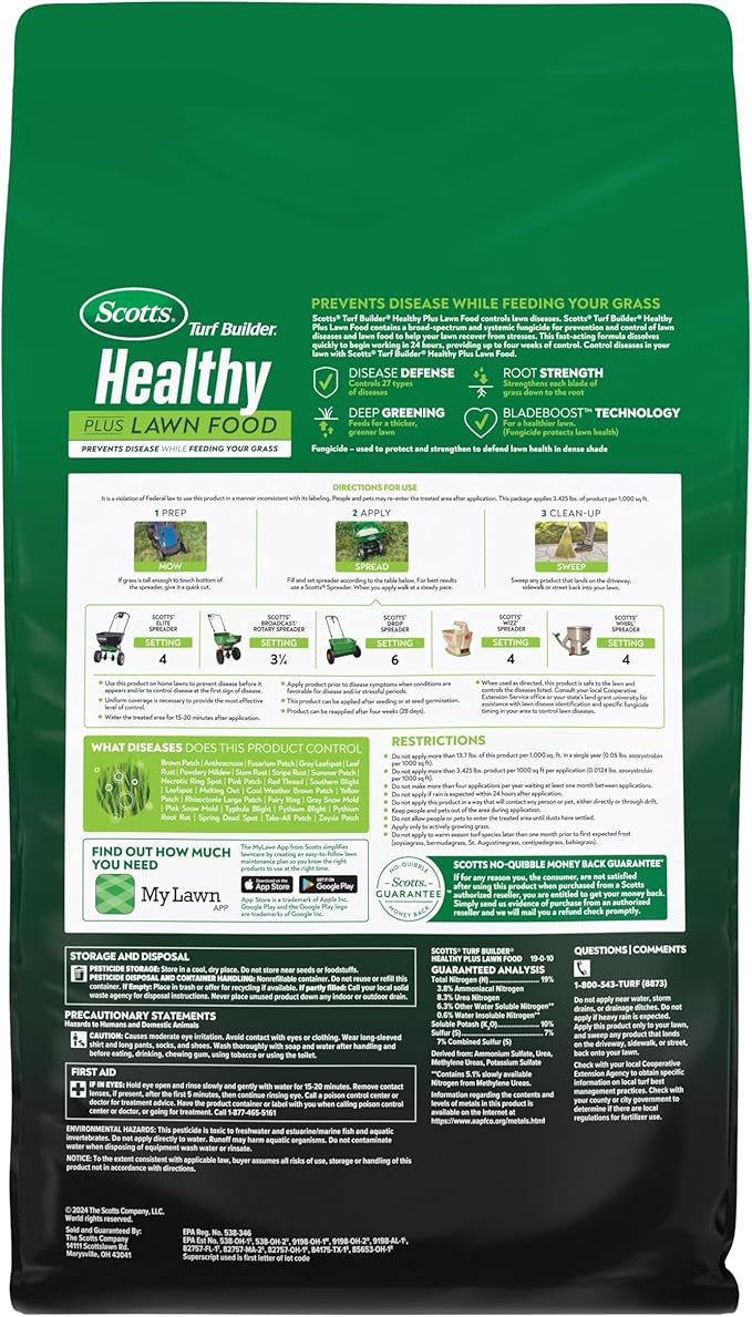 Scotts Turf Builder Healthy Plus Lawn Food, 2-in-1 Fungicide and Fertilizer, Helps Grass Withstand Summer Stress, 8,000 sq. ft., 27.40 lbs.
