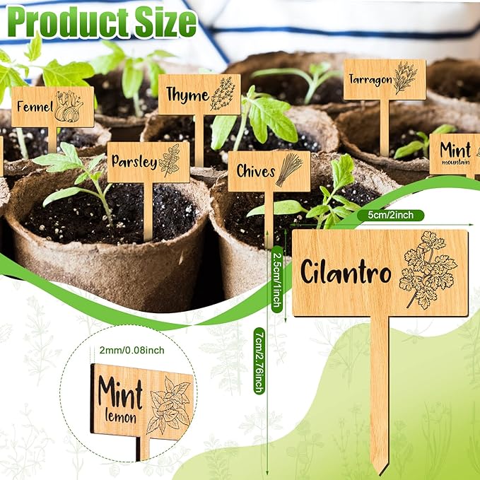 Bucherry 15 Pcs Garden Plant Label Signs, Wooden Herb Markers T Type with Printed Herb Name Waterproof Plant Marker Stakes for Indoor Outdoor Garden Seedlings Flowerpot Potted
