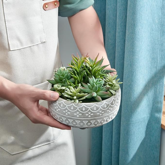 6inch Artificial Succulent Plants in Pots,Fake Succulents with Grey Textured Ceramic Pot for Home Office Desk Bathroom Coffee Table Decor
