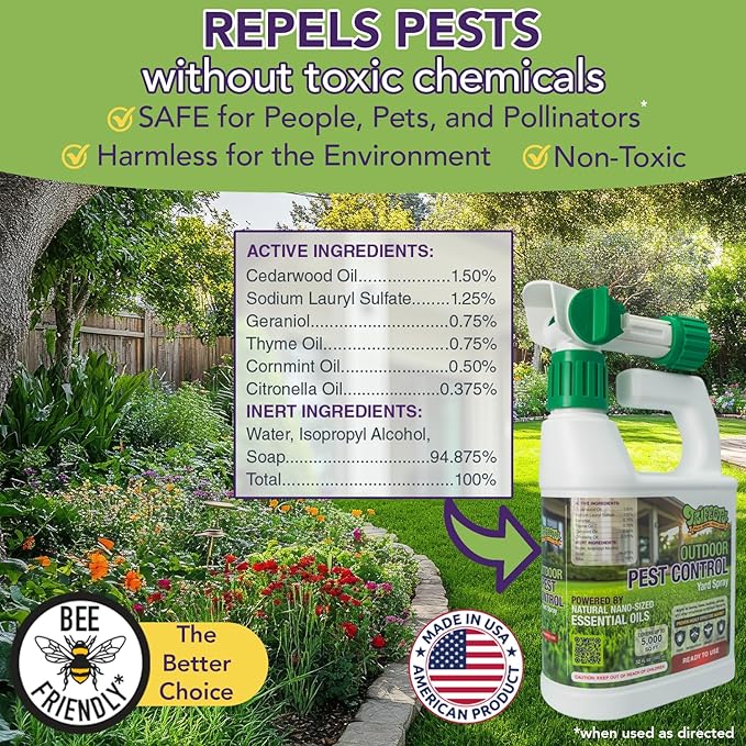 Trifecta Natural Outdoor Pest Control Yard Spray with Essential Oils | Mosquito, Ant, Flea, Tick, Gnat Killer on Contact & Repellent Treatment for Insects Bugs | Safe Around Kids & Pets | 32oz