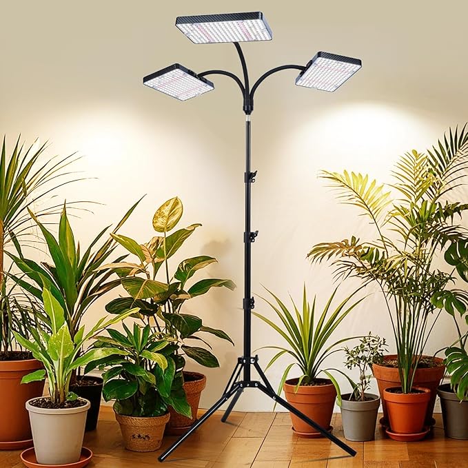 3Head Grow Light with Stand, 75 Watt Bright Enough and Big Coverage, Natural Sunlight Full Spectrum Plant Growing Lamps for Tall&Large Indoor Plants, Bonsai Tree, 4/8/12/16/20H 5-Mode Timer