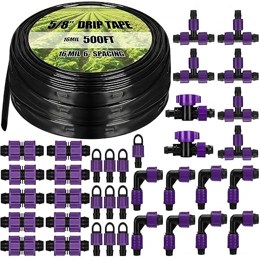 Tondiamo 500' 5/8 Inch Drip Tape Irrigation Tubing Kit 16 Mil 6" Spacing Garden Hose Watering Tube Line Automatic Equipment for Garden Irrigation System Farms, Landscape, Lawn
