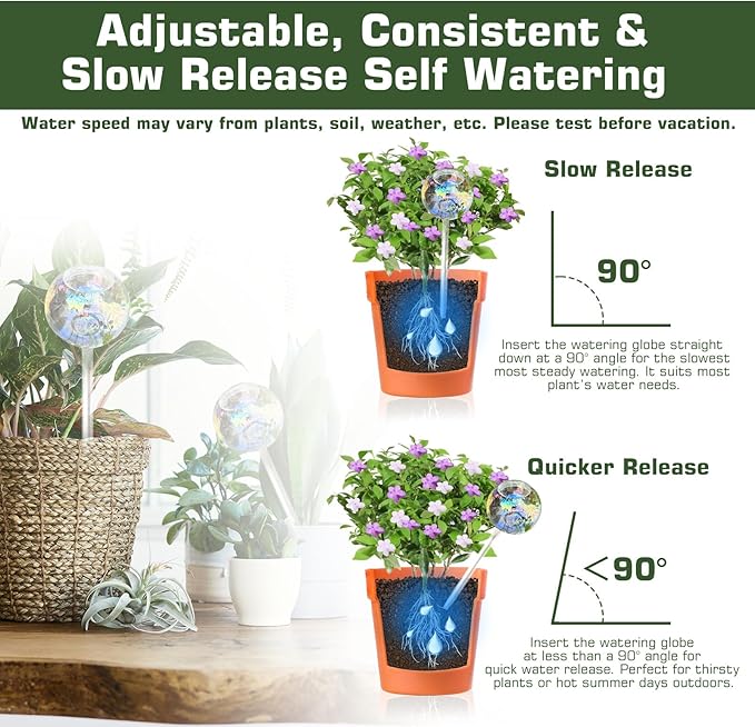 Self Watering Globes, Glass Rainbow Plant Watering Globes, Self Watering Planter Insert for Indoor & Outdoor Potted, Self Watering Planter Insert Spikes Devices for Everyday or Vacation Use, 4 Pack