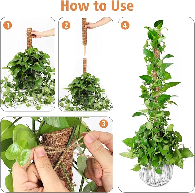JJGoo Moss Pole for Plants Monstera,【8 Pack】 17 inch Plant Support Pole, Extendable Coir Totem Pole for Potted Plants Pothos, Train Indoor Climbing Plants to Grow Upwards