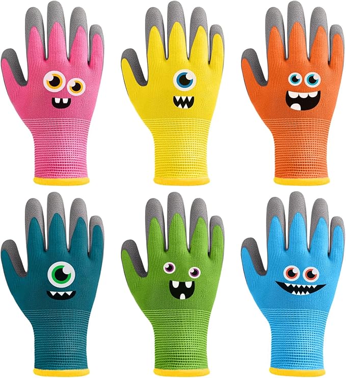 6 Pairs Kids Gardening Gloves Children Work Gloves Rubber Coated Garden Gloves for Kids Toddlers (Medium (Age 6-8))
