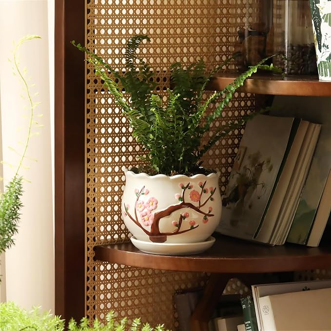 STHIE Ceramic Plant Pots with Drainage Holes and Saucers, Round Flower Pots for Indoor Plant, 4/5.2/6.6 Inches Small Flower Planters Set of 3