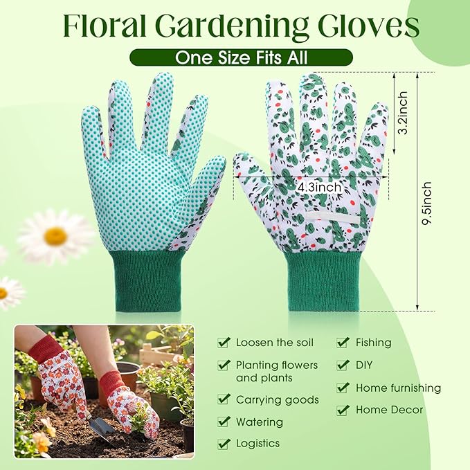 Cutecrop Garden Gloves for Women 9.5" Floral Gardening Gloves Lightweight and Machine Washable Gift for Gardeners PVC Grip