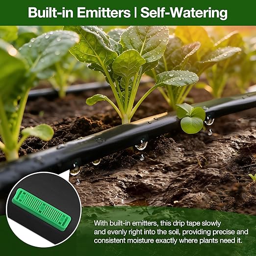 500FT 5/8 Inch Drip Tape Irrigation Kit, Kalolary 16 Mil Reinforced PE Flat Drips Tubing 6" Spacing Roll Landscape Garden Hose with Drip Tape Fittings & Hole Puncher Automatic Garden Irrigation System