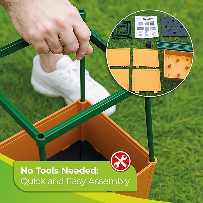 BioGreen 2 Pack Garden Tomato Planter MAXITOM, with Plant Support Trellis 59 inch and Self Watering, 4,2 Gal Planter Box for Climbing Vegetables Plants, Terracotta