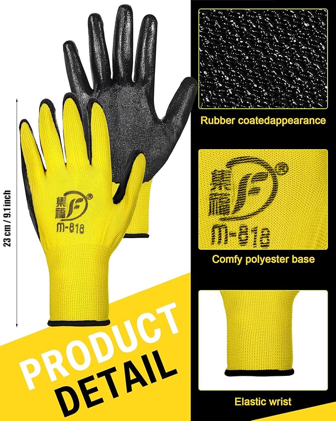 Potchen 72 Pairs Gardening Work Gloves Bulk for Men Women, Rubber Coated Garden Multipack Safety Construction Glove