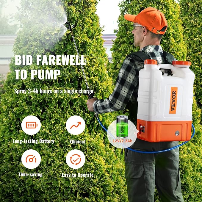 VEVOR 4 Gallon Battery Powered Backpack Sprayer with Wheeled Cart, Adjustable 0-94 PSI, 13FT Hose, 6 Nozzles, 2 Wands Included, Wide Mouth Lid for Weeding, Cleaning, Long Spray Time Without Fatigue