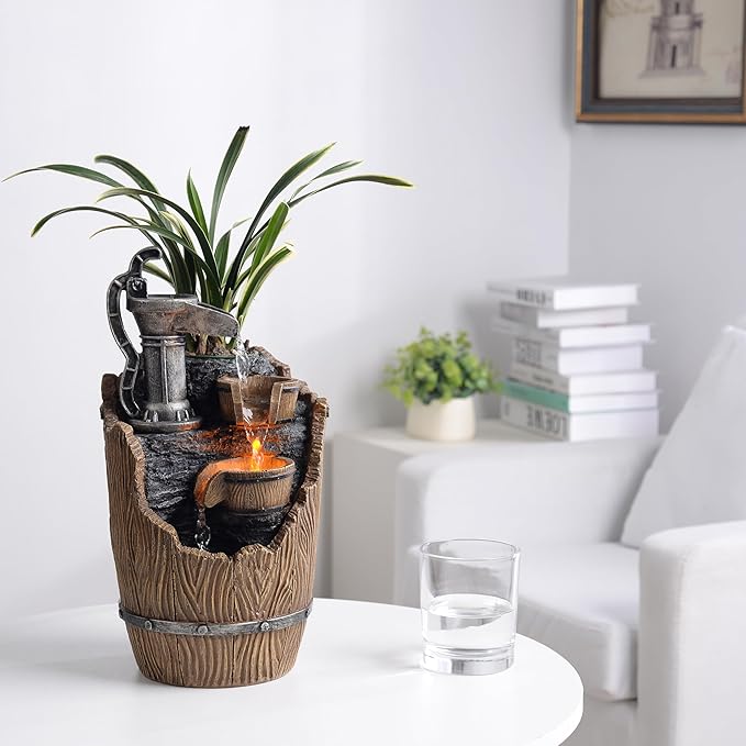Tolevoit Tabletop Fountains Relaxation Soothing Sound Waterfall Fountain with LED Lights Indoor Zen Relaxation for Office Home Decorations Growing Plants to Purify the Air
