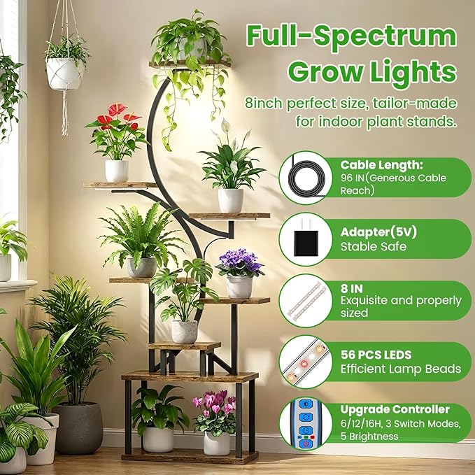 Wiaxulay 8 inch Grow Light Strip, 56 LEDs Full Spectrum Grow Lights for Indoor Plants, Under Cabinet Grow Lamp with Auto Timer 6/12/16 Hrs, 3 Lighting Mode, Ideal for Seedling, Plant Stand, 2 Bars