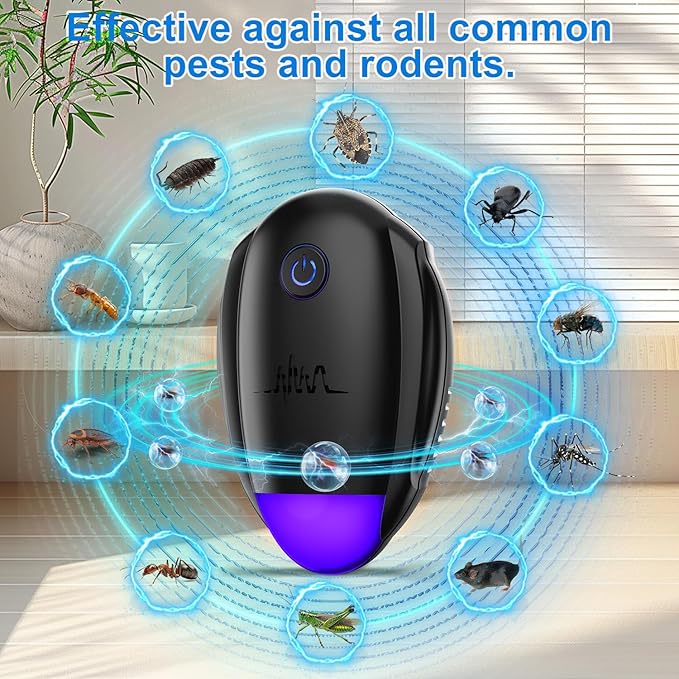 Upgraded Ultrasonic Repeller,Indoor Ultrasonic Repellent, Electronic Plug in Pest Control for Bugs,Mosquito,Roach, Ant, Rodent, Mouse, Spider Repellent for House, Warehouse, Garage (Black)