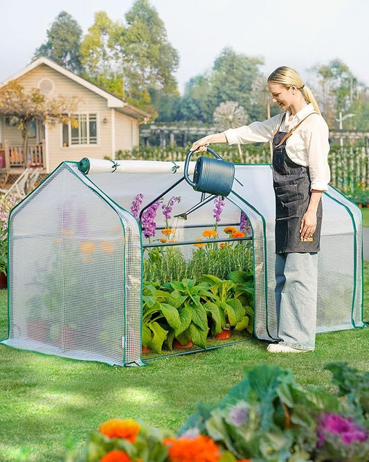 Quictent Mini Greenhouse, Portable Quick-Setup Small Tabletop Waterproof UV Protected PE Cover Shelter for Outdoors/Indoors W/ Raised Base for Garden Plant Seed Starting, 71"x36"x36", White