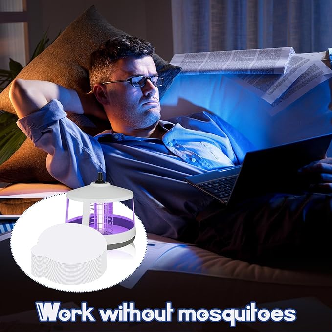 48 Pcs Round Insect Trap Refillable Glue Boards Sticky Fruit Fly Trap Mosquito Fly Killer for Mosquitoes Fruit Flies Gnats Moths Fits Most Models Indoor Outdoor Lamp (7.1 Inch)