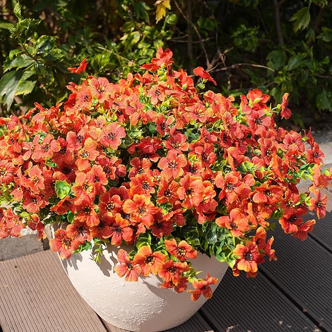 trytuny Artificial Flowers for Outdoor, UV Resistant Fake Silk Flowers, Realistic Faux Plants for Outside Indoor Porch Patio Window Box Planter Home Decor (14, Orange)