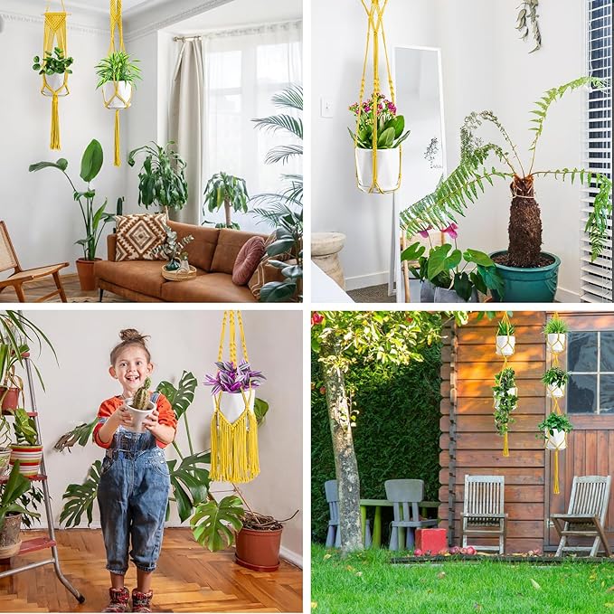 SFENNGPET Macrame Plant Hangers, 6Pack Hanging Planters for Indoor Plants w/ 6 Set Hangers Kit Handmade Macromay Plant Hangers Indoor Flower Pots Holder Stand for Boho Home Décor (POTS NOT Included)