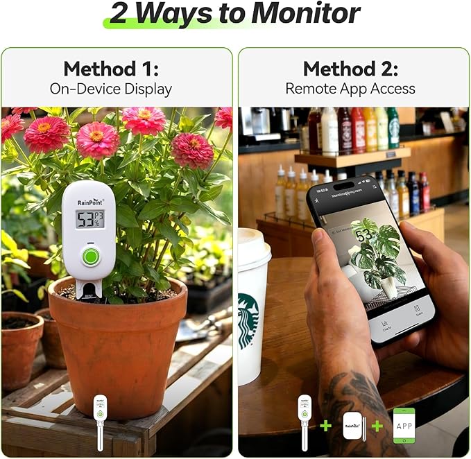 RAINPOINT Smart Digital Wireless Plant Moisture Meter Houseplant Indoor,WiFi Hub Needed,Capacitive Probe,Leave-in Soil Hygrometer Sensor,Real-time Monitor Humidity Tester Outdoor Gardening