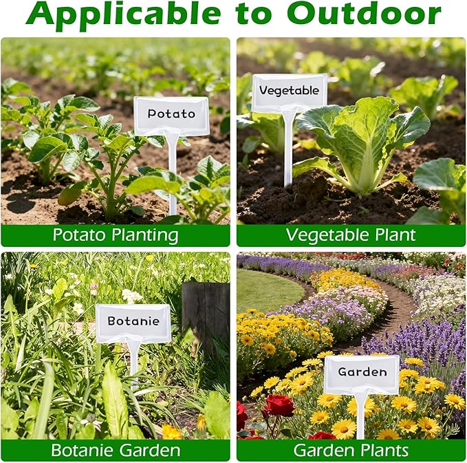 Outdoor Plant Label, 30 Pack Large Waterproof Plastic Plant T-Type Tags, Reusable Nursery Tag for Herbs Flowers Vegetable (White)