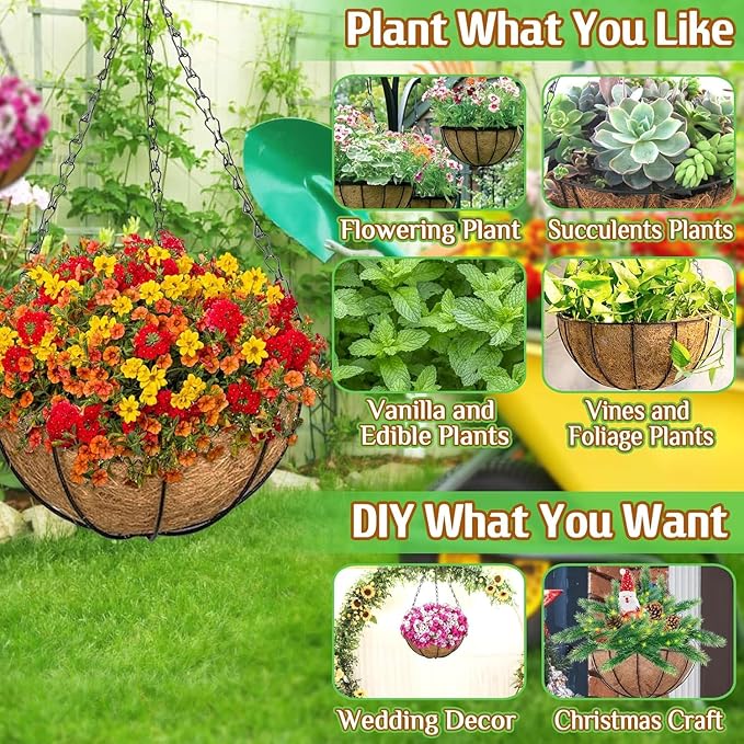 ZeeDix 2 Pack 18 Inch Large Hanging Baskets for Plants Outdoor with Coconut Liners Replacement, Hanging planters Baskets with Natural Coco Liner for Outdoor Indoor Planters Flowers Vegetables