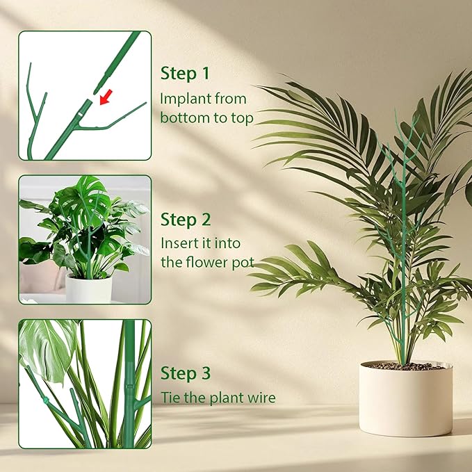 10 Pack Stackable Plant Supports Stakes, Sturdy Garden Trellis for Climbing & Vining Plants, Monstera, Pothos & Philodendron - Reusable Plant Stakes for Indoor & Outdoor Potted Plants