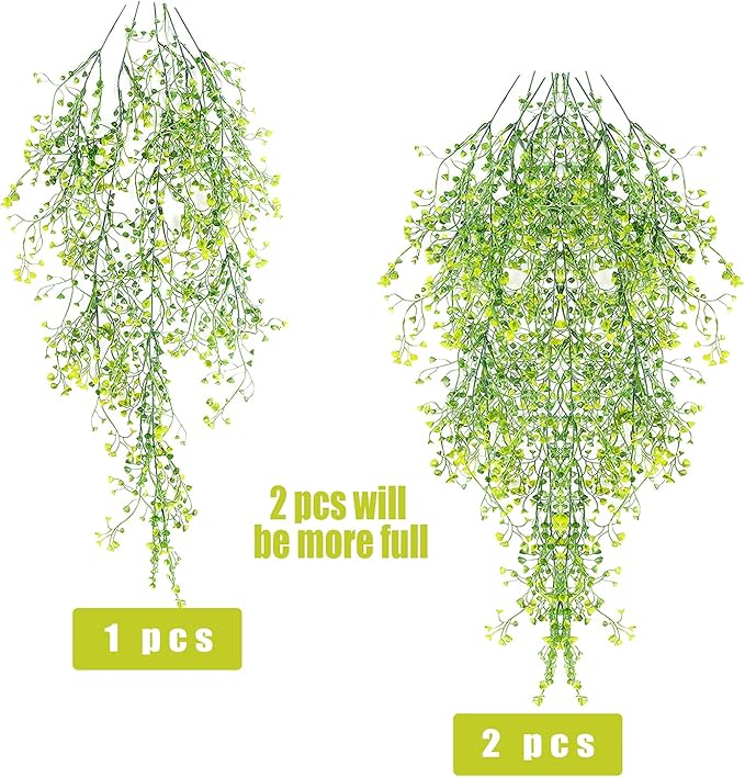 RECUTMS Artificial Plants Fake Hanging Plants for Outside Ivy Plant for Outdoor UV Resistant for Wall Indoor Hanging Baskets Wedding Garland Decor 4 Pack(Yellow 4P)