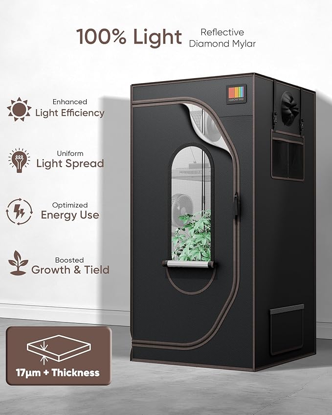 The Growing 3x3 Grow Tent 36"x36"x72", Medium Light Proof Indoor Hydroponic Grow Tent with Reflective Mylar Observation Window and Floor Tray for Indoor Plant Growing