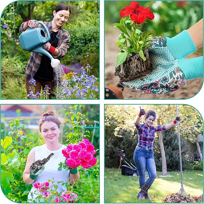 DOFOWORK Gardening Gloves - 4 Pair Garden Gloves for Women, Soft Womens Gardening Gloves Floral Cute Garden Gloves