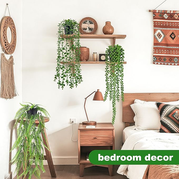 Der Rose 4Pcs Fake Plants Hanging Artificial Ivy Vine Faux Eucalyptus Hanging Plants, Boston Fern, String of Pearls for Living Room Aesthetic Bedroom Boho Kitche Wall Shelf Indoor Outdoor Decor