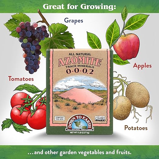 Down To Earth All Natural Fertilizers Organic Azomite Powder Trace Minerals - Essential Minerals for Improving Plant Growth 0-0-0.2, 5 lb