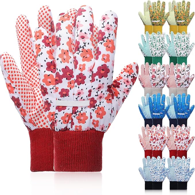 Cutecrop Garden Gloves for Women 9.5" Floral Gardening Gloves Lightweight and Machine Washable Gift for Gardeners PVC Grip