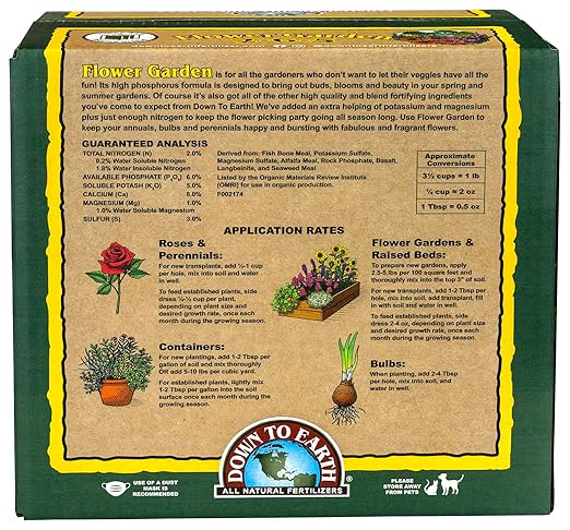 Down To Earth All Natural Fertilizers Organic Flower Garden - Plant Food for Blooming Annuals, Perennials and Flowering Shrubs 2-6-5, 15 lb
