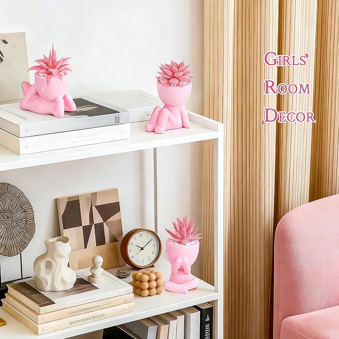 Der Rose Pink Artificial Succulents Plants Set of 3 Fake Artificial Plants Office Desk Accessories for Pink Room Bathroom Shelf Decor
