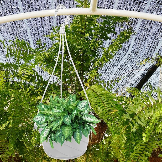DOITOOL 10 Sets Hanging Planter Basket with Drainage Hole Round Flower Plant Pot Fence Railing Wall Planter for Ferns Ivy Crawling Plants Indoor Outdoor White