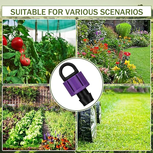 Tondiamo 50 Pcs Garden 5/8" Drip Irrigation Tape Tubing Fittings Kit Include Connector, Tee Coupling, Elbows, End Cap, On/Off Valve Barb for Most 16-17 mm Tubing Irrigation System(Purple)