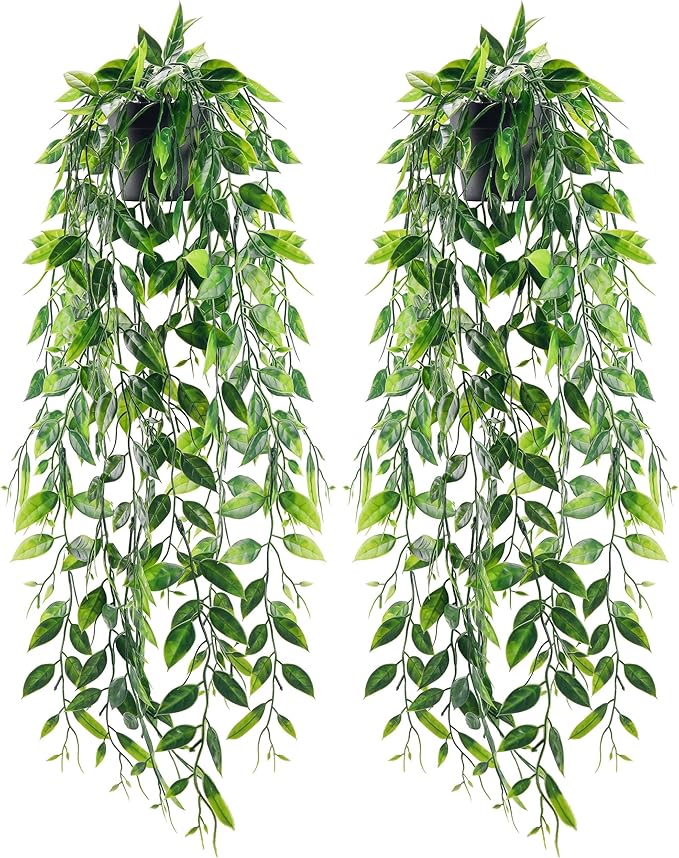Der Rose 2 Pack Fake Hanging Plants Small Artificial Plants Faux Pea Pod Plants Indoor for Aesthetic Living Room Office Shelf Decor