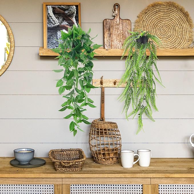 Der Rose 6Pcs Fake Hanging Plants Artificial Vines Faux Hanging Plants Indoor for Bathroom Kitchen Wall Bookshelf Outdoor Decor