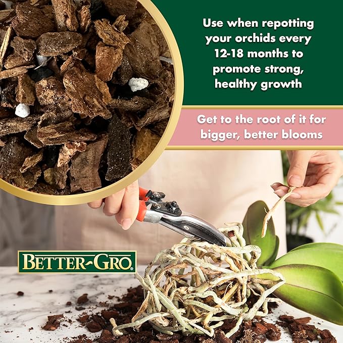 Better-Gro Special Orchid Mix - Premium Grade Orchid Bark Potting Mix for Potting,Repotting,Enhanced Drainage,Air Flow & Root Ventilation,for Phalaenopsis,Cattleyas,Dendrobiums,8 Quarts,(Pack of 2)